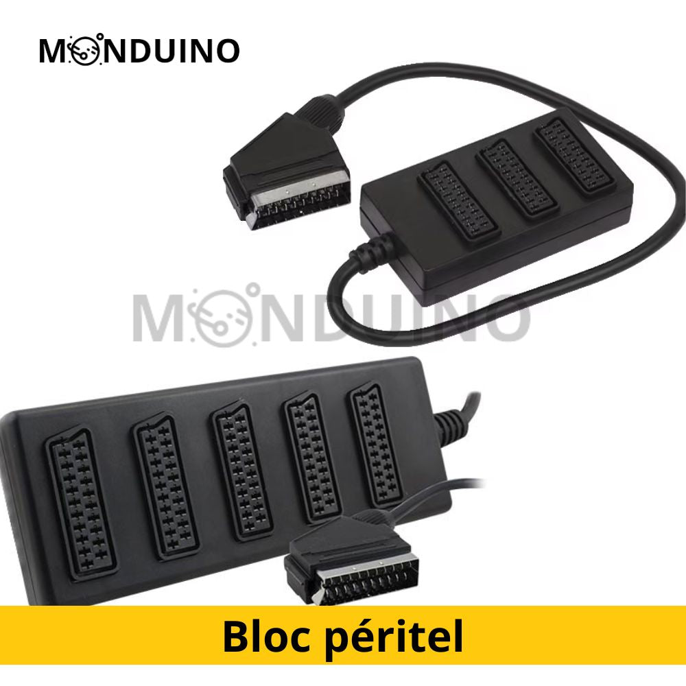 Bloc péritel 3 & 5 prises 21 - câble péritel 21 broches avec Adaptateur mâle