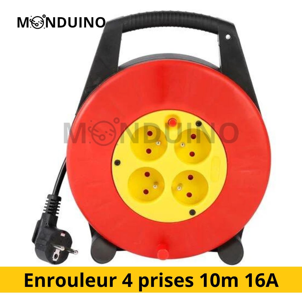 Reel Extension Cord, 4 Outlets with Earth, 10 M 