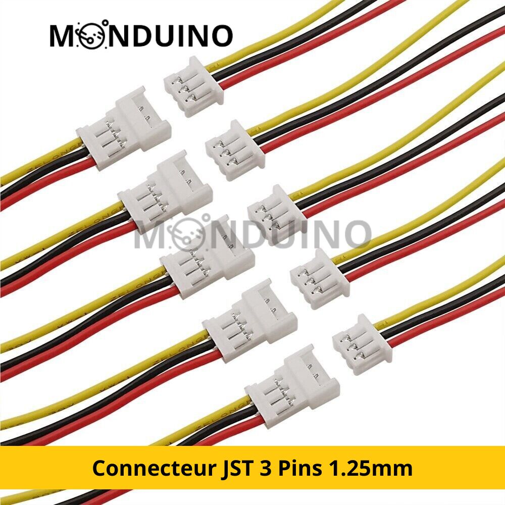 Lot 5 Paires JST Micro Connecteur 1.25mm JST 3 Pins Mâle Femelle 28AWG