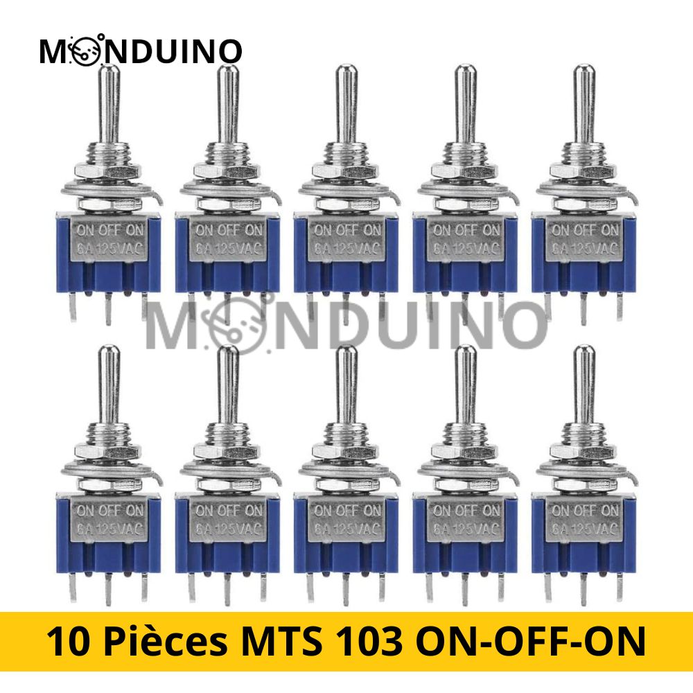 10pcs Mini Toggle Switch ON-OFF-ON SPDT MTS-103 3 Position 3 Pin 6mm 6A 125VAC