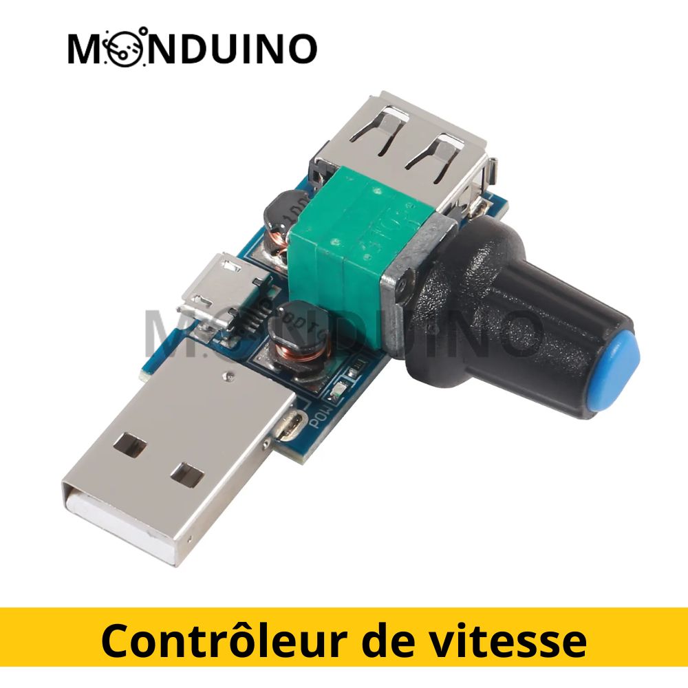 Régulateur de tension / contrôleur de vitesse USB DC 4 à 12V 5W - Monduino A-184
