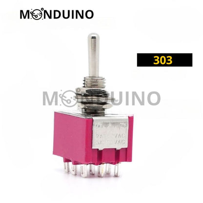 Interrupteur à levier MTS-302 / 303 6mm - 3 circuits 9 pins inverseur - 2 ou 3 positions -