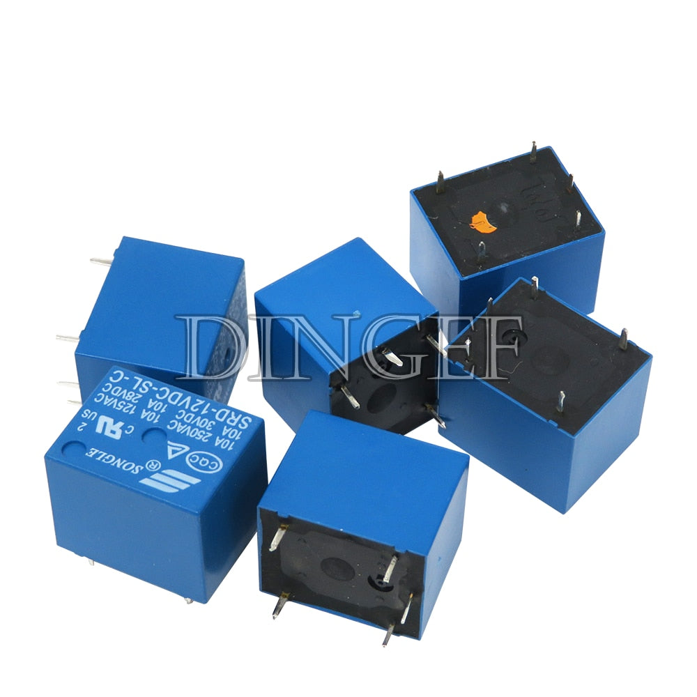 Relais SRD-05-12-24 VDC-SL-C : Tension de 5V, 12V et 24V, Capacité de 10A 250VAC, Configuration à 5 broches