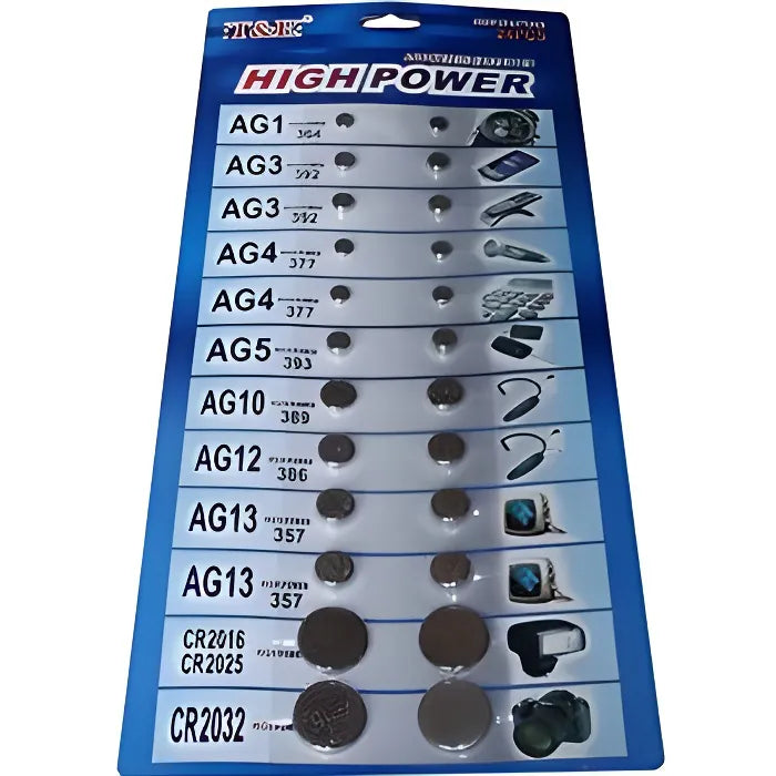 Paquet 24 Piles Bouton Assorties 9 Réf AG1-13 CR2016 CR2025