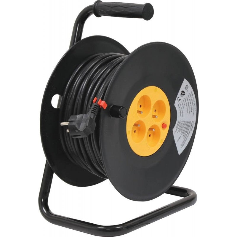 25 m Electric Reel Extension Cord with 4 Socket Reel Black