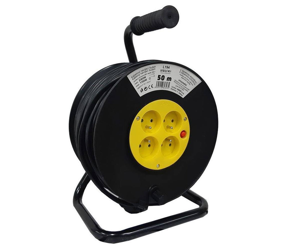 25 m Electric Reel Extension Cord with 4 Socket Reel Black