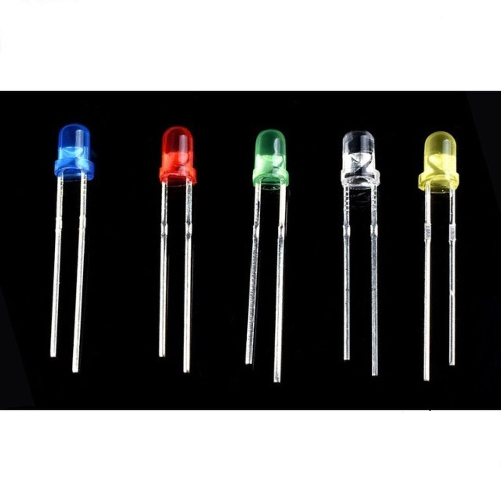 Lot of 100 LED 3mm DIODE 5 colors (blue, yellow, red, green, white)