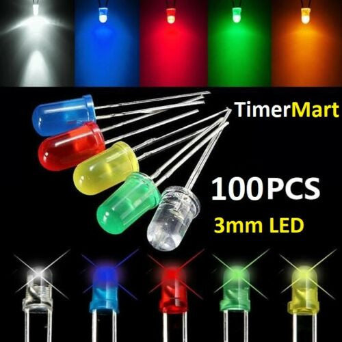 LED 3 mm red green yellow white blue &amp; rot grün gelb weiß blau