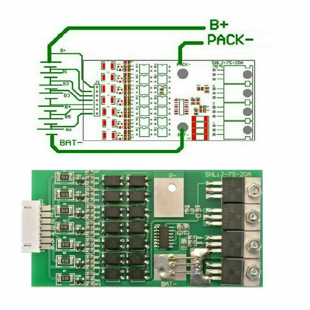 7S 24V 20A Li-ion Lithium 18650 Batterie BMS Protection Board