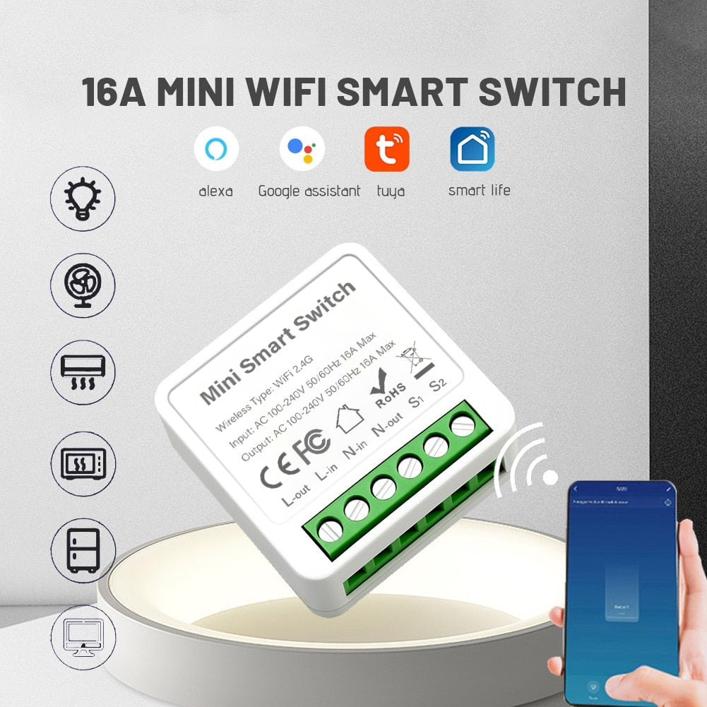 Commutateur intelligent wifi 16A, MINI Smart switch wifi, module commutateur, app Tuya SmartLife, compatible avec Alexa, Google Home